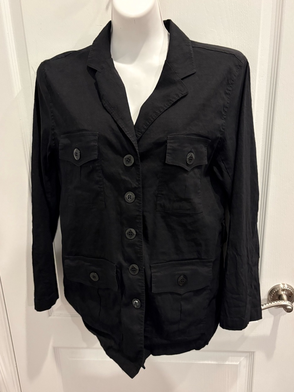Elliott Lauren Black Button-down Linen Blend Blazer Size 8